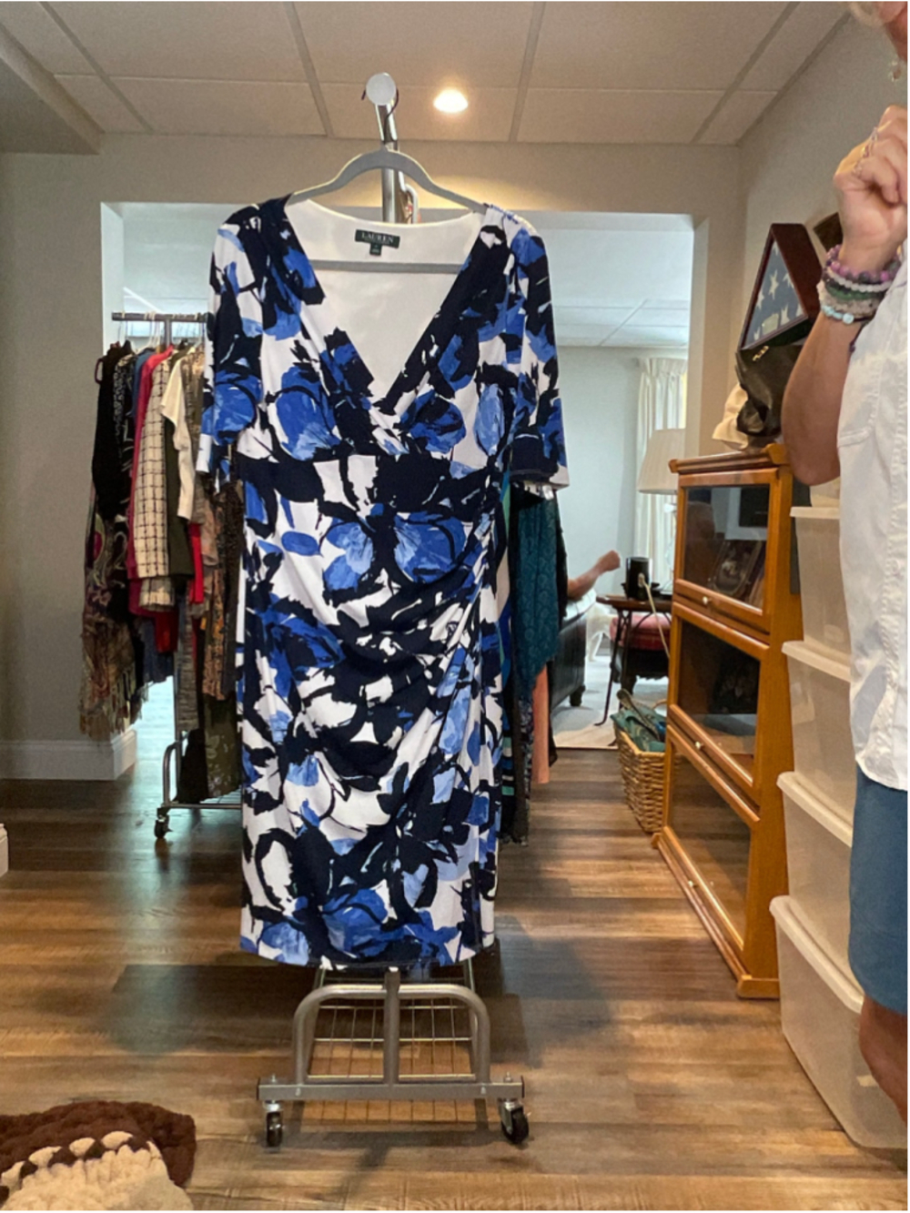 Women's Lauren Ralph Lauren Floral Faux Wrap Dress 12 Blue White
